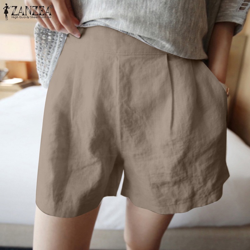 Quần short nữ ZANZEA ống rộng cạp cao phối túi thời trang