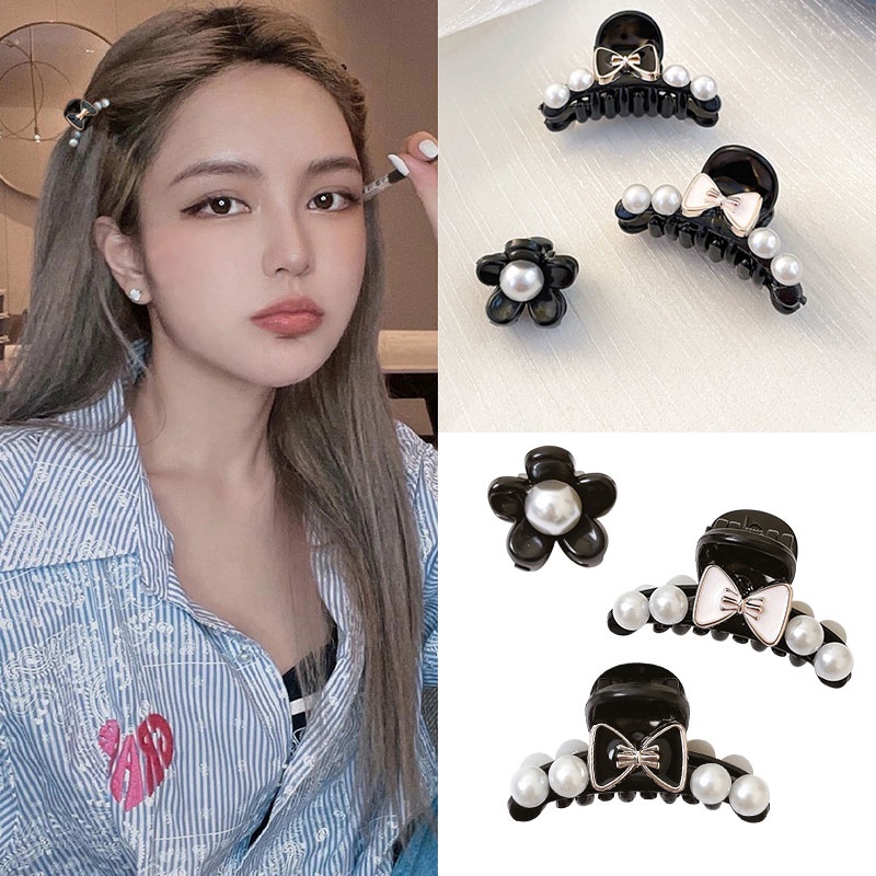 Kẹp Tóc Hình Hoa/Cua Màu Đen Phong Cách Hàn Quốc Xinh Xắn