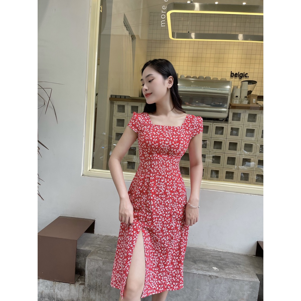 Đầm xòe hoa nhí đỏ 202207