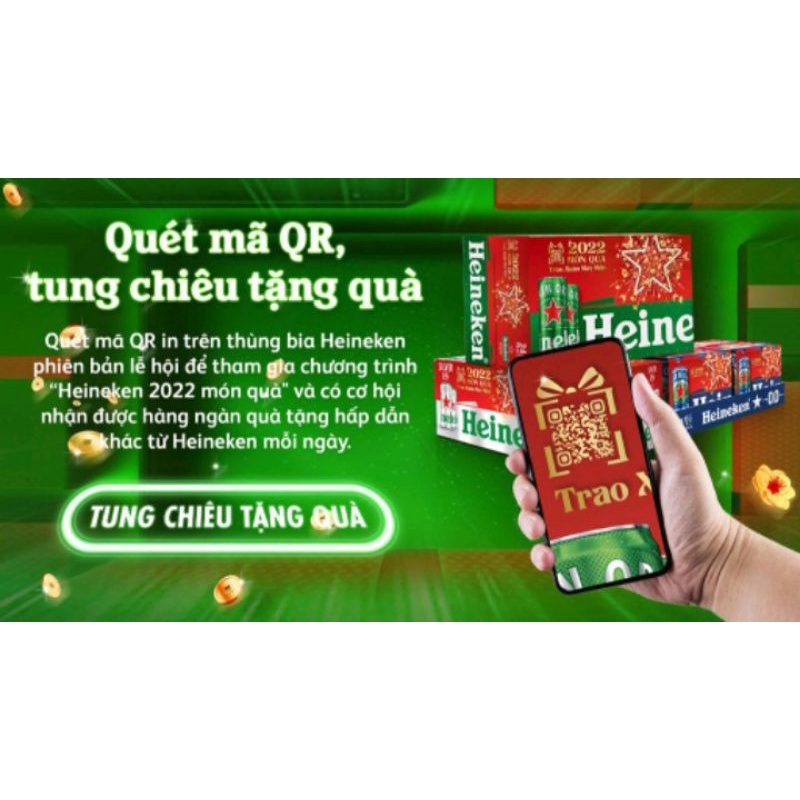 Thùng Bia Heineken Xanh Chúc Mừng Năm Mới 24 lon ( 330ml/1lon ) Hoa Yên Market- Thùng bia đẹp mắt, vị bia uống êm đầm DG