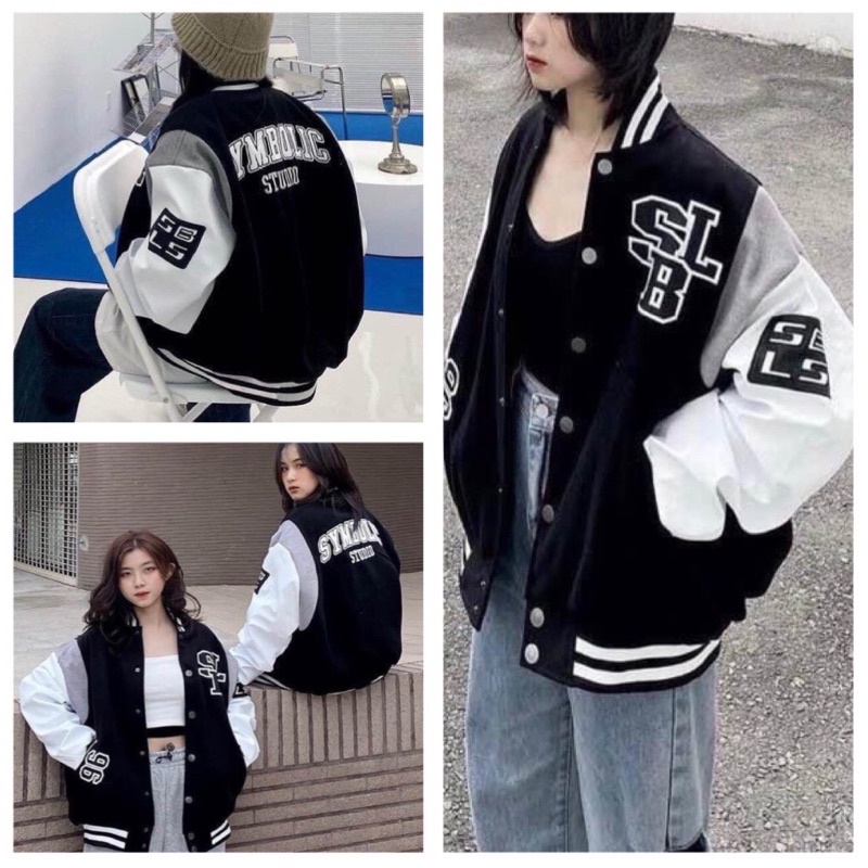 Áo Khoác Bomber Chất Dù 2 Lớp In Chữ SLB 96 Màu Đen Form Rộng Unisex Nam Nữ (Hàng Sẵn)