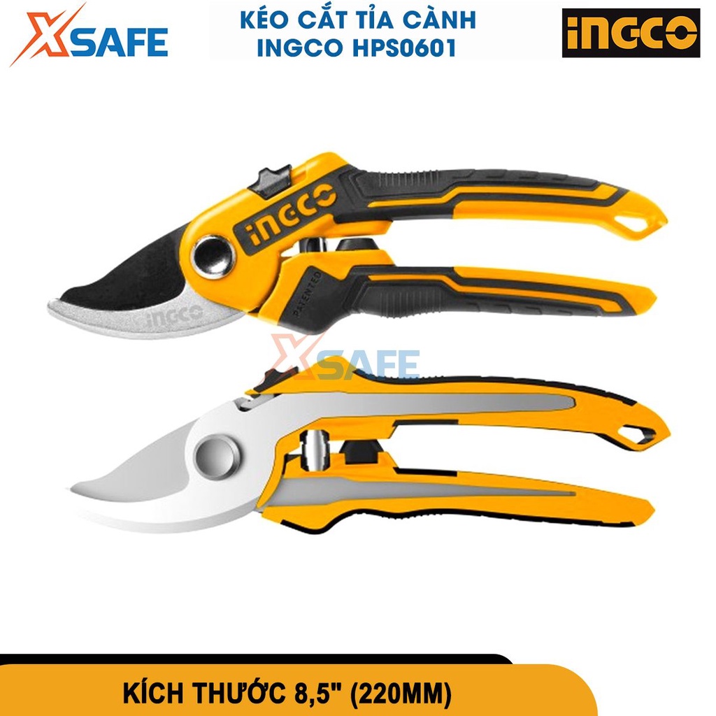 Kéo cắt cành cây 8.5''/220mm INGCO HPS0601 lưỡi thép carbon, kéo cắt tỉa khung kim loại xử lý nhiệt[XSAFE][CHÍNH HÃNG]