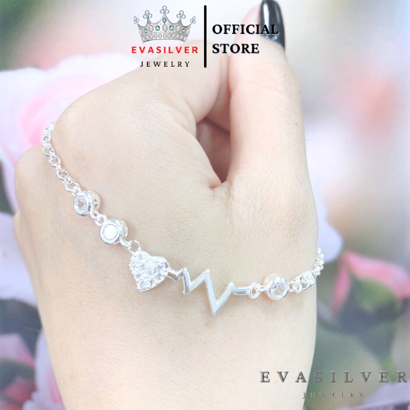 Lắc tay bạc nữ hình nhịp tim gắn đá, vòng tay bạc ta nữ tính