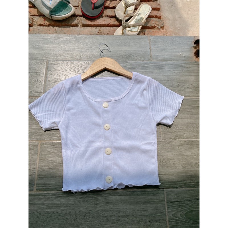 áo croptop gân nút bự kèm hình thật vkv