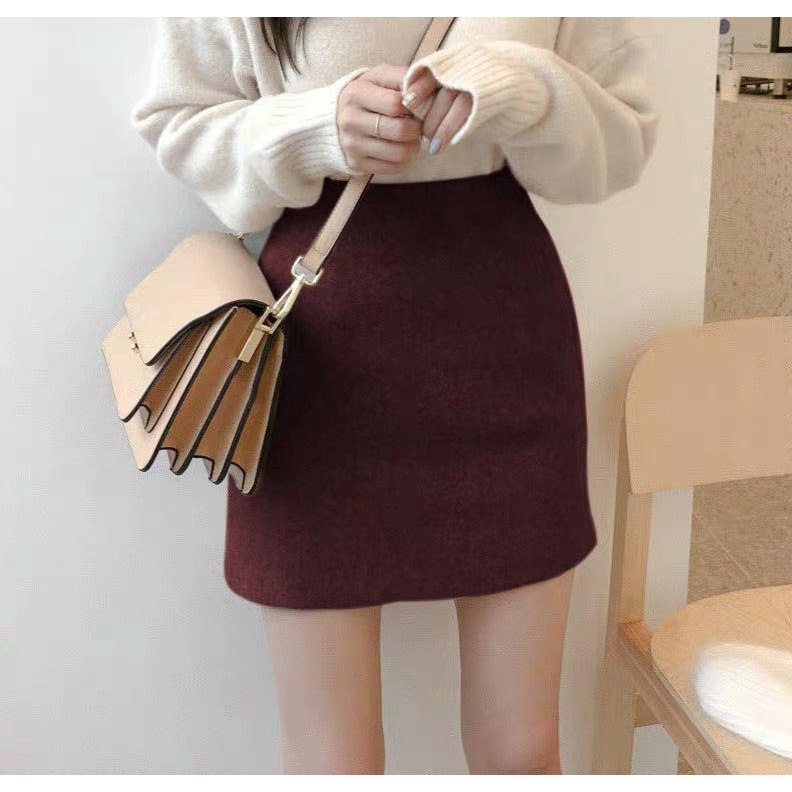 Chân váy cạp cao chữ A, váy dạ dáng ngắn, chân váy kèm lót trong_v34