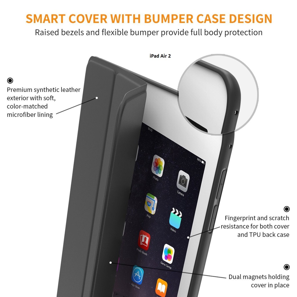 Bao da kiêm ốp lưng cho iPad Air 2(Đen) M1 | BigBuy360 - bigbuy360.vn