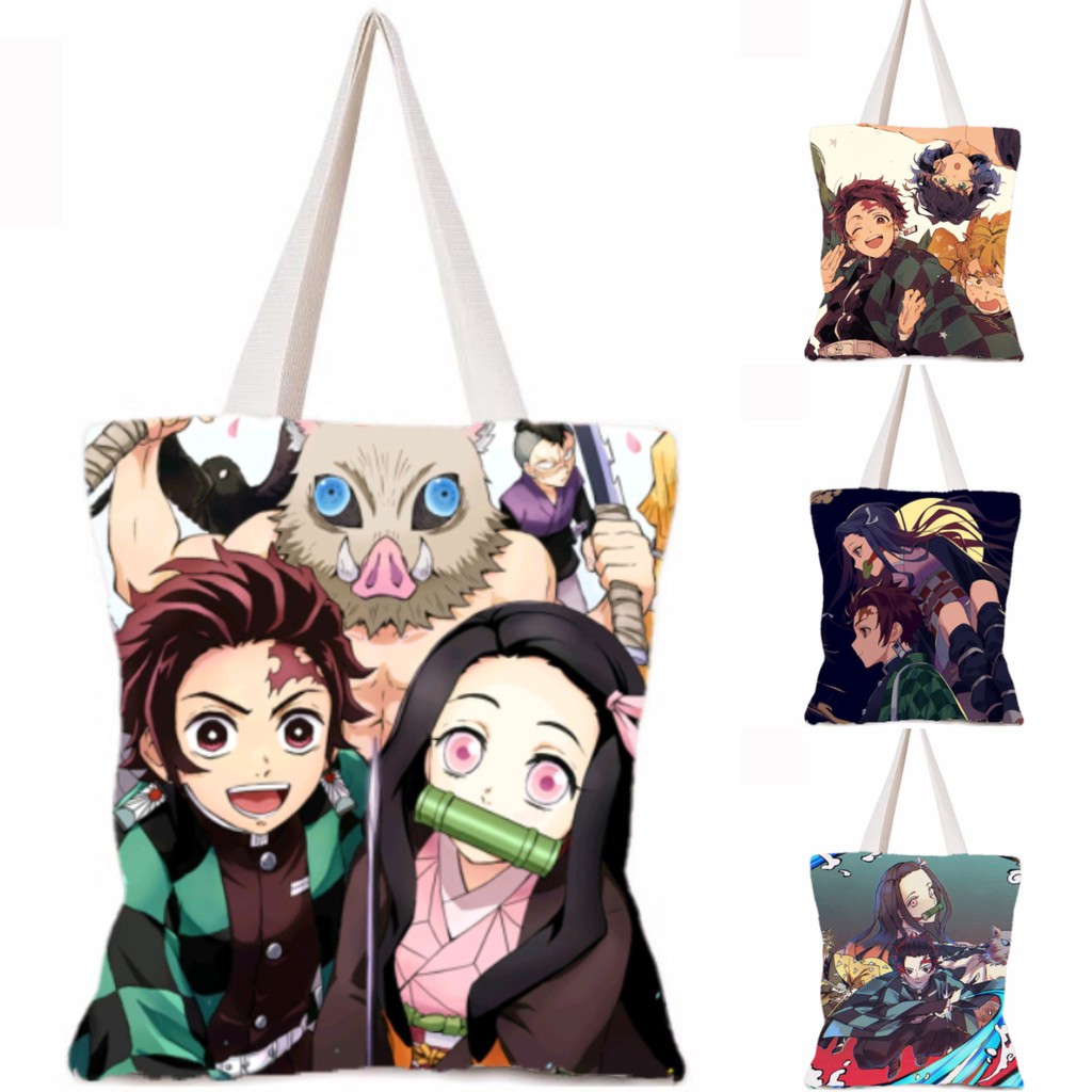 Túi Vải ,Túi Xách Anime Tanjirou Nidou Canvas Sinh viên Túi Đeo Vai In Hai Mặt