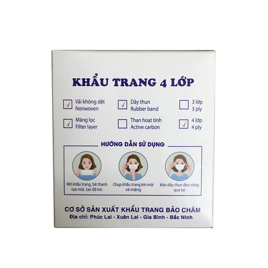 Khẩu trang y tế 4 lớp Bảo Châm hộp 50 chiếc