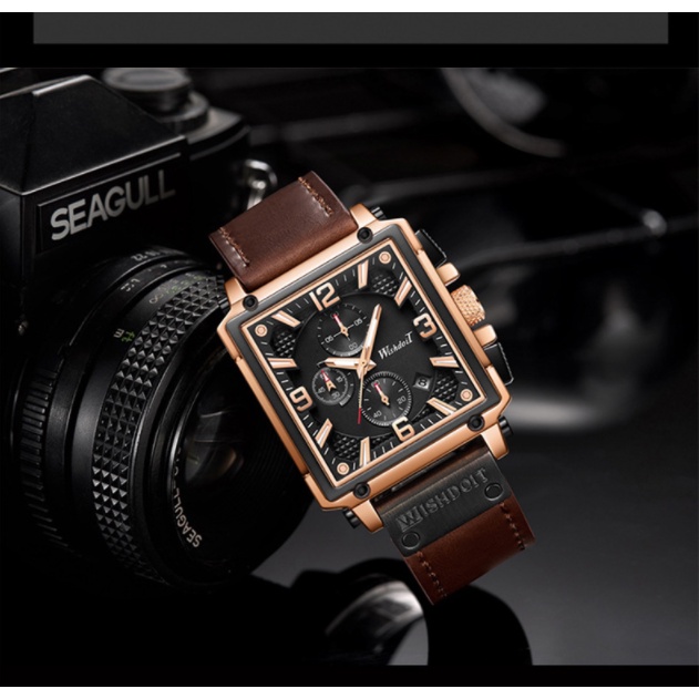 Đồng hồ nam chính hãng WISHDOIT dây da cao cấp mặt vuông thời trang chạy full kim- HÀNG CAO CẤP - Đồng hồ nam chính hãng