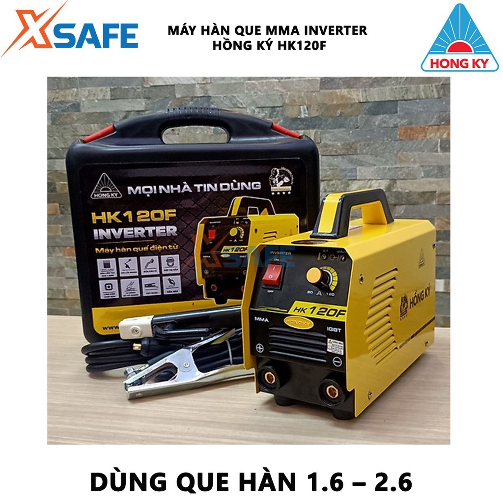 Máy hàn que Inverter Hồng Ký HK120F Máy hàn điện tử hàn que 1.6-3.2mm, công suất đúng 120A, hàn liên tục que 2.6mm