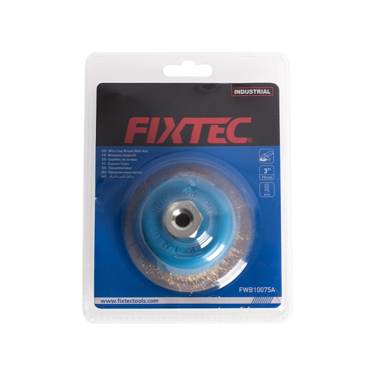 Chổi đánh gỉ sắt cao cấp FIXTEC FWB10075A, bát đánh gỉ sắt, trục M10