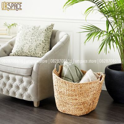 Giỏ cói đựng quần áo khăn URSPACE có quai cầm dùng cho khách sạn homestay