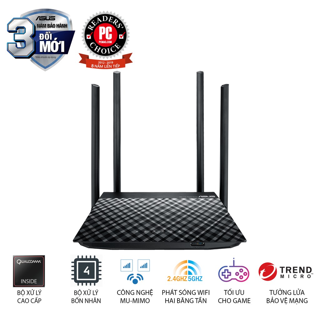 Router ASUS RT-AC1300UHP AC1300 MU-MIMO 2 Băng Tần 2.4GHz/5GHz