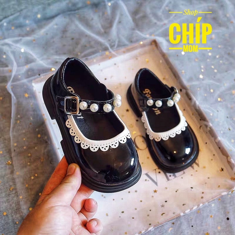 giày búp bê bé gái giày bệt bít mũi cho bé da bóng nhún đính ngọc siêu xinh sang chân thời trang full hộp M220