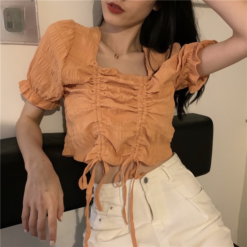 Áo kiểu rút dây , áo croptop rút dây hai bên