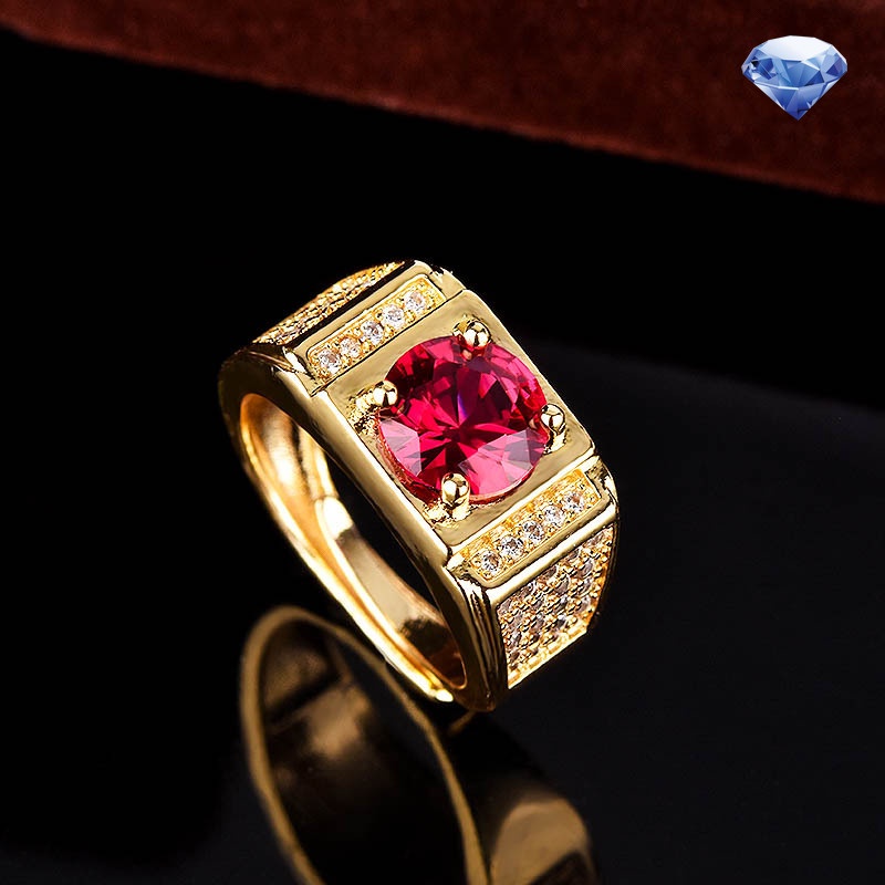 Nhẫn Thiết Kế Mới Tự Nhiên Khảm Đá Ruby 18k