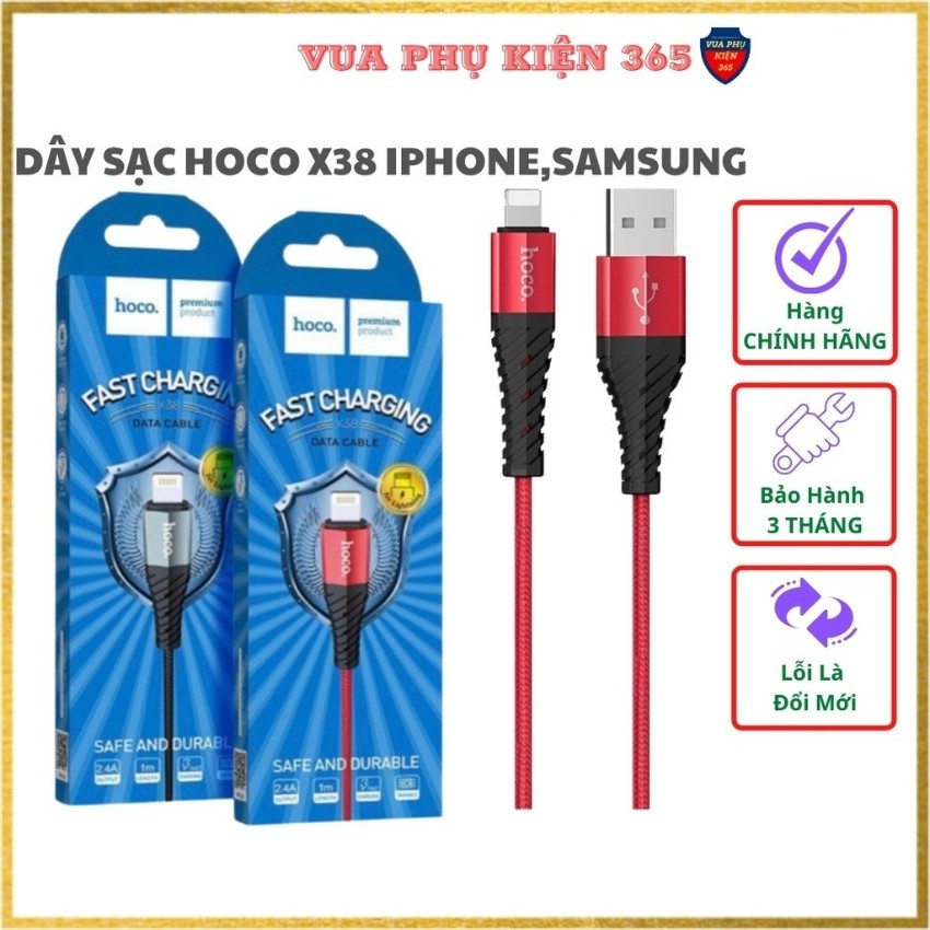 Dây Sạc HOCO X38 iPhone Samsung, Cáp Sạc iPhone Samsung HOCO X38 CHÍNH HÃNG Cổng USB - LIGHTNING/MICRO/TYPEC - BH 3 T