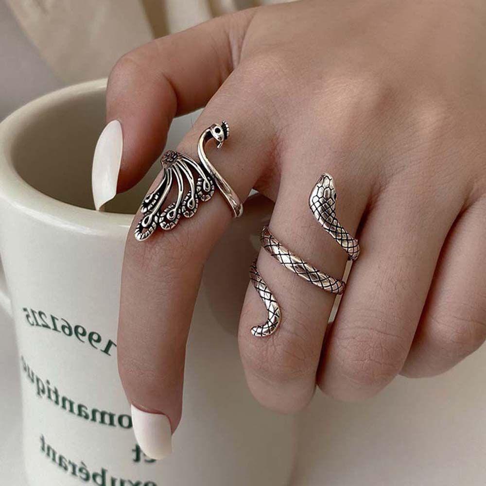 Nhẫn Hở Hình Chim Công Phong Cách Gothic Cổ Điển Dành Cho Nữ|Dây Chuyền Hợp Kim Hình Rắn Độc Đáo Thời Trang