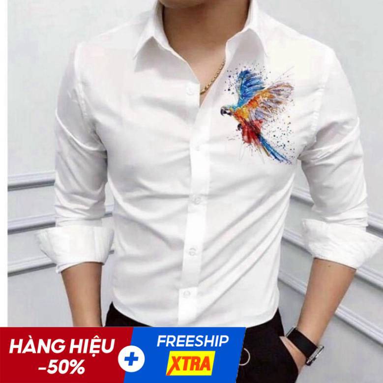 Áo Sơ Mi Nam Hàn Quốc Dài Tay Chất Lụa Họa Tiết Chim Cao Cấp | BigBuy360 - bigbuy360.vn