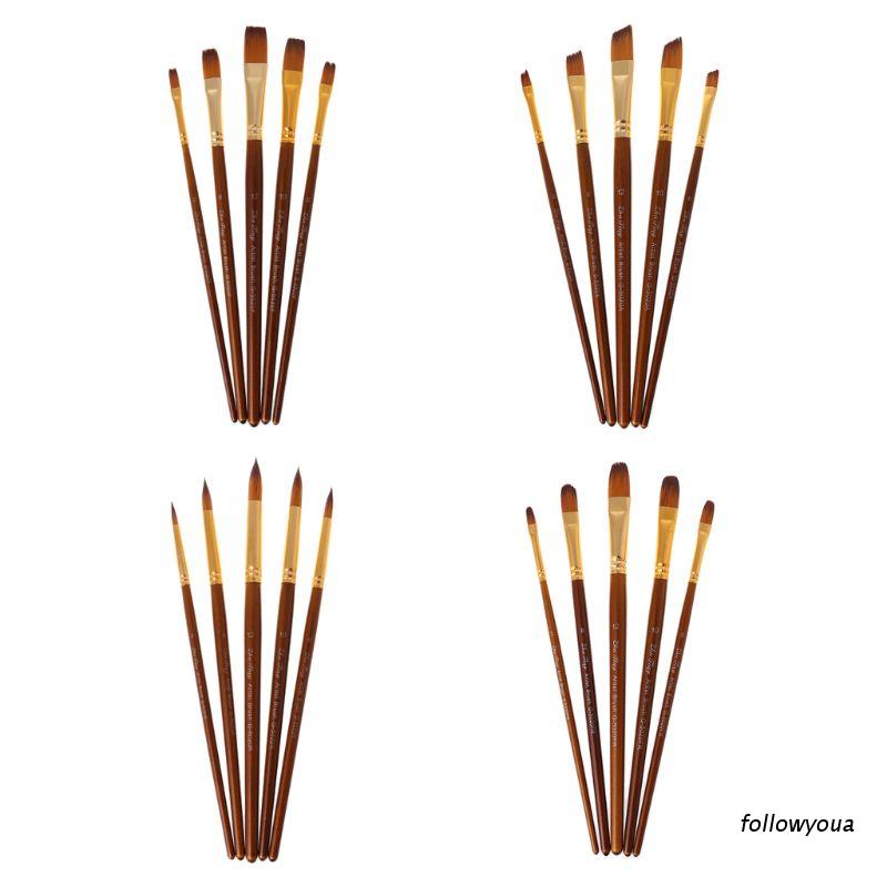 Bộ 5 Cọ Vẽ Tranh Sơn Dầu Đầu Tròn / Thiên Thần / Dẹp Bằng Nylon / Phẳng Diy