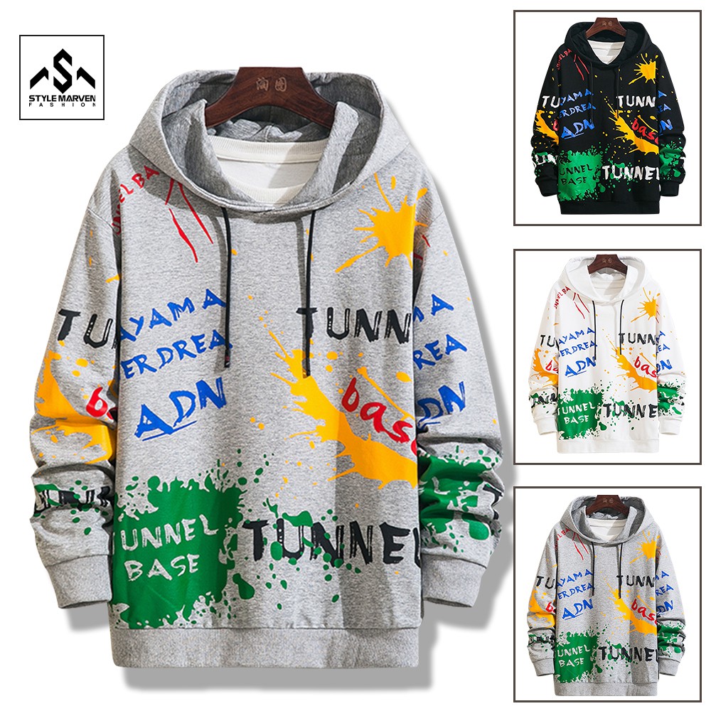 Áo hoodie nam nữ form rộng Hàn Quốc STYLE MARVEN in chữ phối vết vẩy sơn cá tính - AO TOP NAM 90000174
