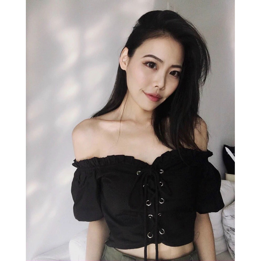 [HÌNH THẬT ÁO CROPTOP NGẮN - ÁO KIỂU CRT ULZANG NGẮN TAY VOAN TRƠN BASIC BẸT VAI 128