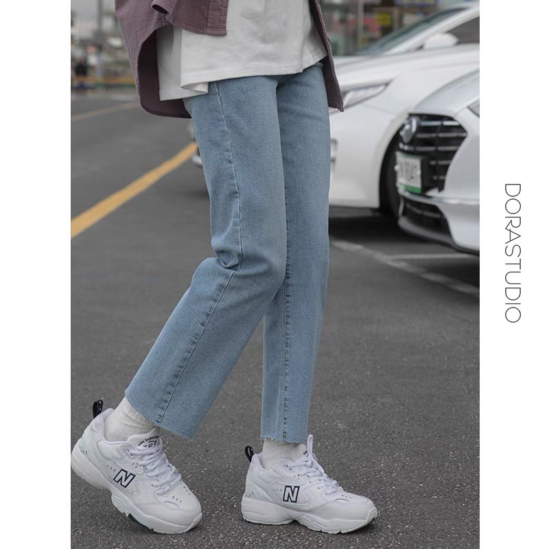 Quần jean baggy nữ phom rộng, jeans bò rách gấu RG02 hot trend 2022