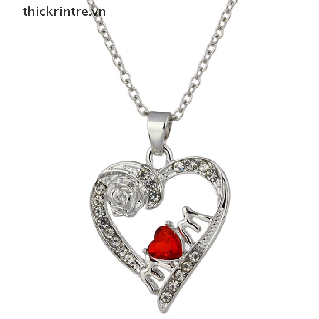 Vòng cổ Mặt Trái Tim Đính Pha Lê Đỏ Khắc Chữ Mom Friend