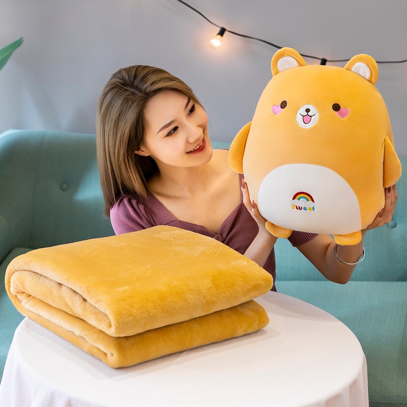 Bộ Chăn Gối Văn Phòng 3in1 Hizun Tiện Lợi Hình Thú Biểu Cảm Có Ủ Tay