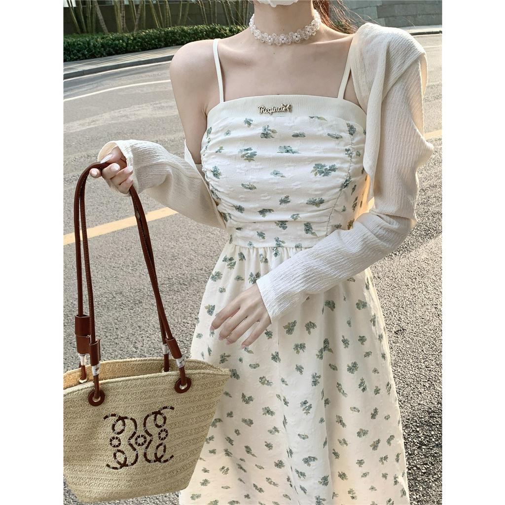 Váy 2 dây hoa nhí trắng xanh MUỐI Vay2shoanhi2348 P0/K15
