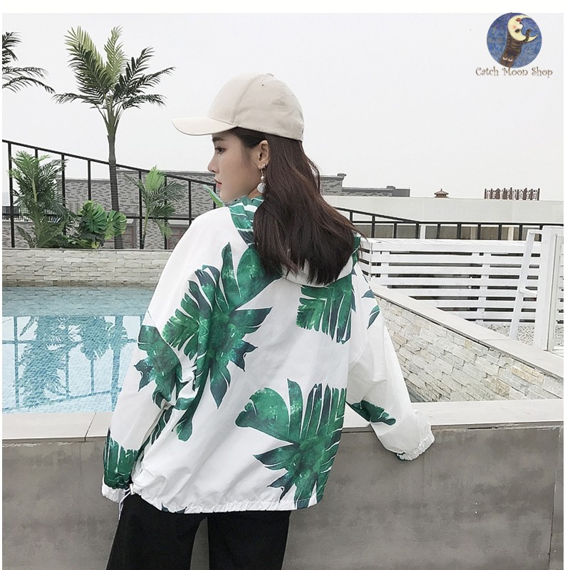 Áo gió Ulzzang hoạ tiết lá cây freesize | BigBuy360 - bigbuy360.vn