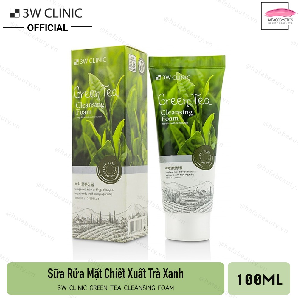 Sữa rửa mặt trà xanh làm sạch da ngăn ngừa mụn 3W Clinic Green Tea Foam Cleansing 100ml _ 3W Clinic Chính Hãng