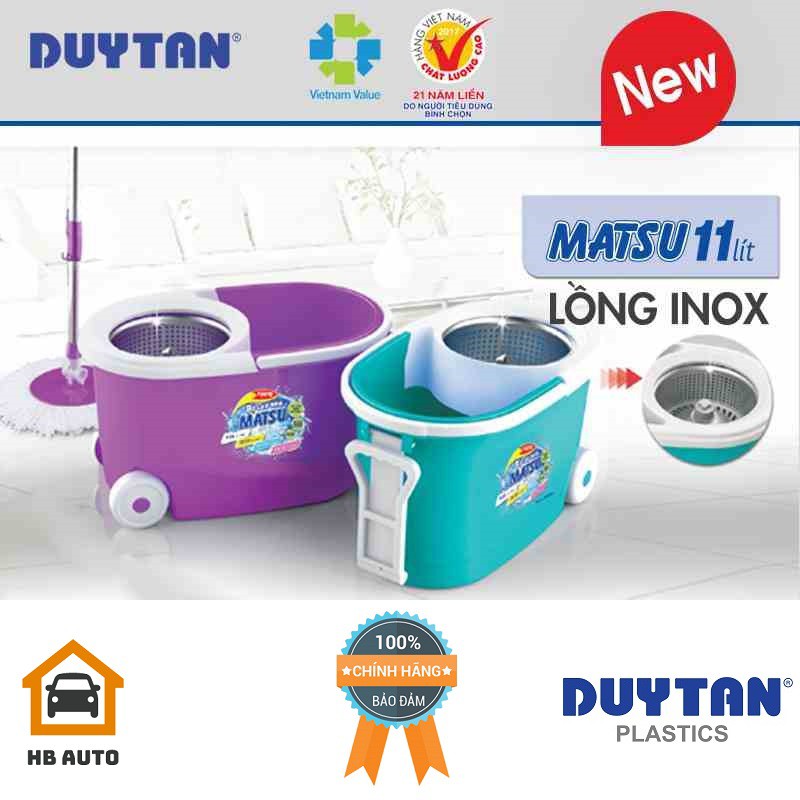 Bộ Lau Nhà 360 Độ Matsu 11 Lít Lồng Inox - Có Bánh Xe Duy Tân No.899