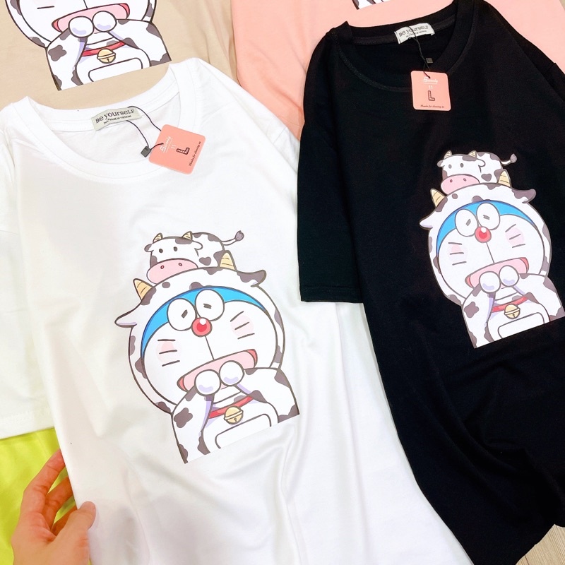 Áo Thun PHÔNG NAM NỮ UNISEX IN MÈO MÁY Ú DORAEMON