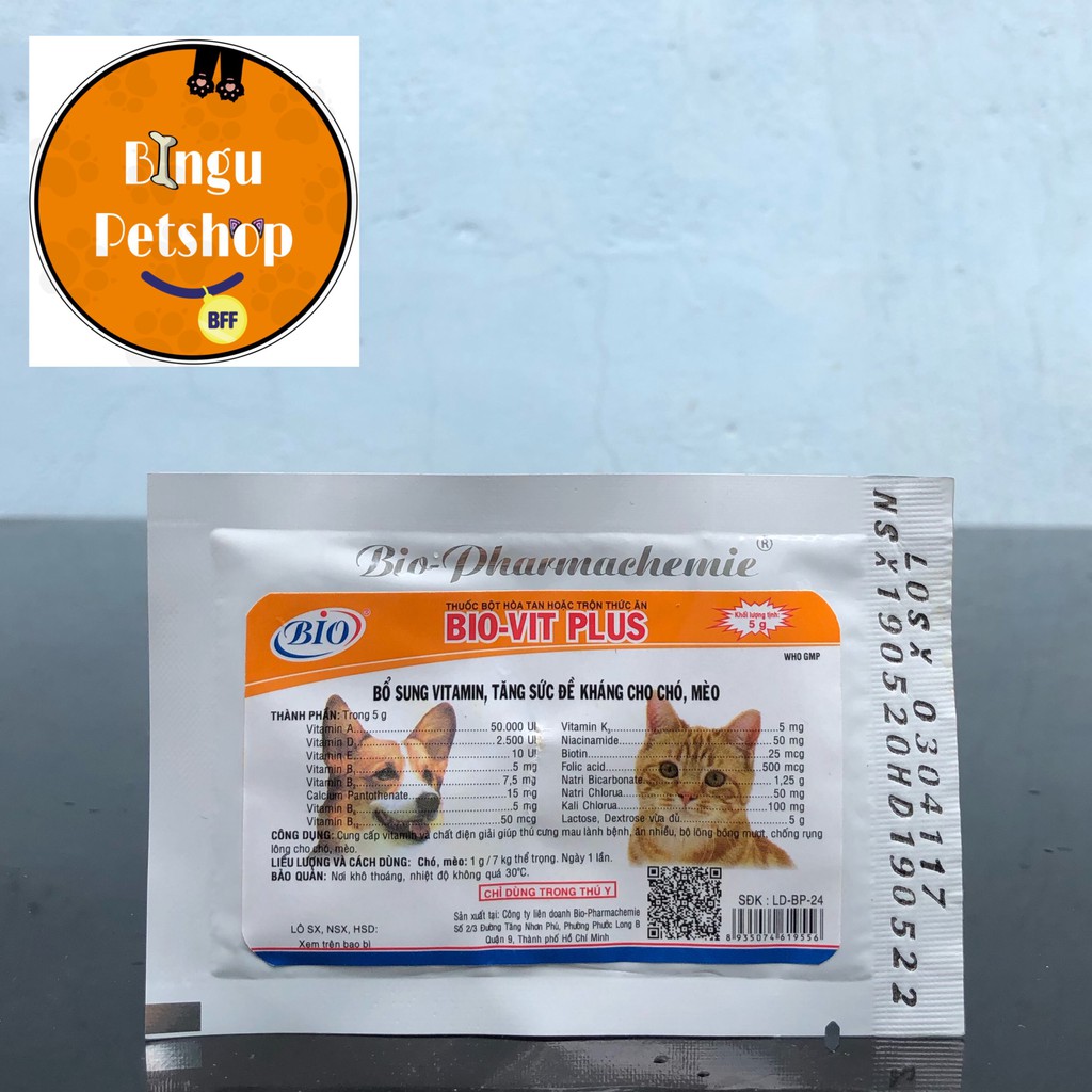 (Hình tự chụp) Sản phẩm bổ sung vitamin và tăng đề kháng chó mèo Biovit Plus (gói 5g) thumbnail