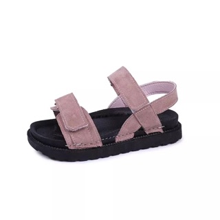 Sandal nữ quai da lộn hồng- đen