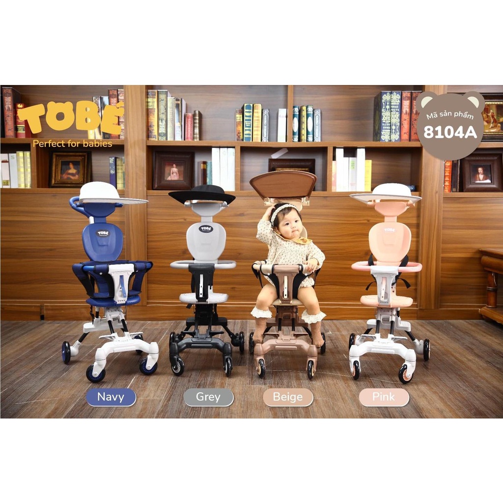 Xe đẩy gấp gọn Olwen chính hãng Tobe cao cấp tiện dụng tháo lấp nhanh gọn bánh xe xoay 360 độ bánh có khóa an toàn 8401A
