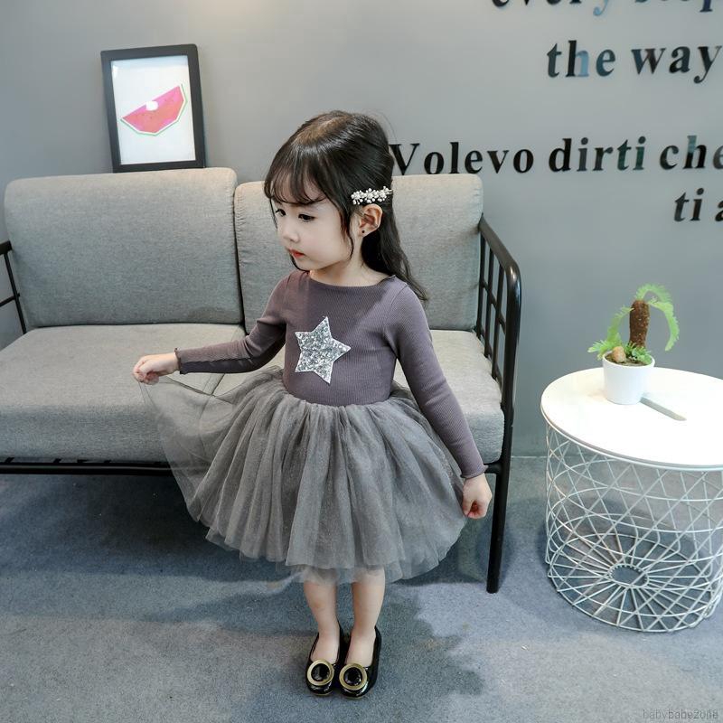 Đầm bé gái tay dài phối lưới họa tiết ngôi sao