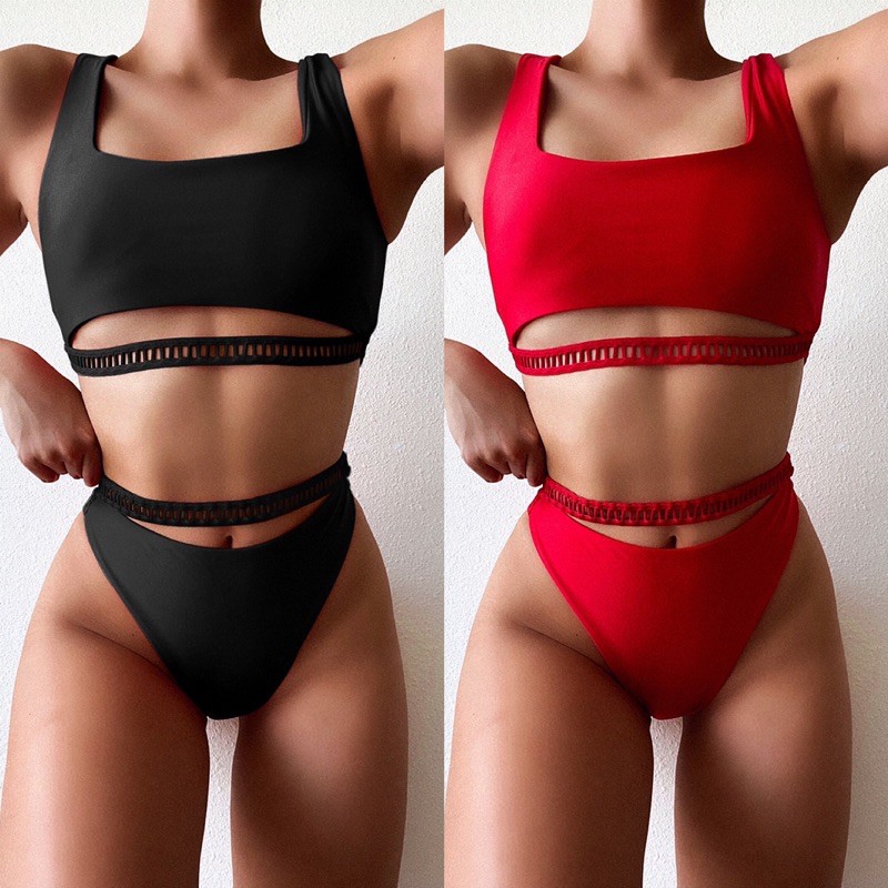 [BKN964] &lt;ÂU&gt; SET BIKINI BASIC CUTOUT ĐEN/TRẮNG/ĐỎ (CẠP CAO)