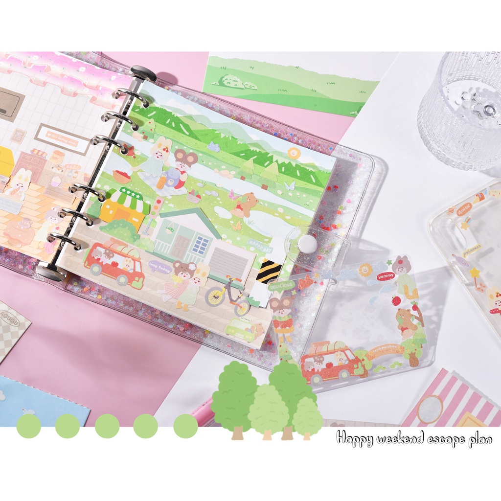 Peach 1Pcs Cute cartoon landscape stickers Journal Scrapbook Decor Sticker