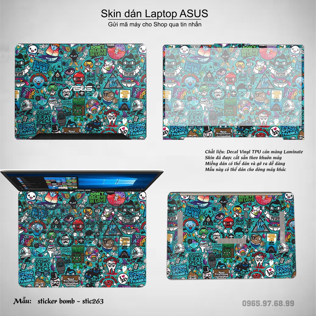 Skin dán Laptop Asus in hình sticker bomb nhiều mẫu 2 (inbox mã máy cho Shop)