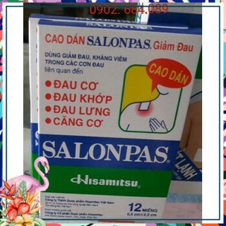 ( Sốc Cực Sốc) Cao dán Salonpas - Hộp 12 miếng (6,5 x 4,2 cm) giúp giảm đau nhanh chóng 