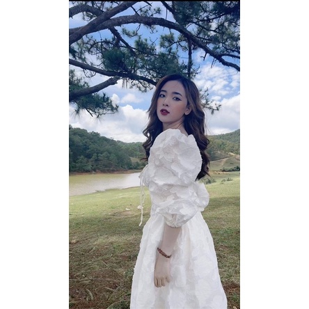 Đ37- Đầm hoa nổi cổ vuông | BigBuy360 - bigbuy360.vn