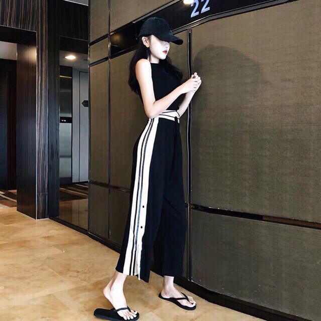Quần ống rộng rót xẻ đinh cúc BIGOMALL