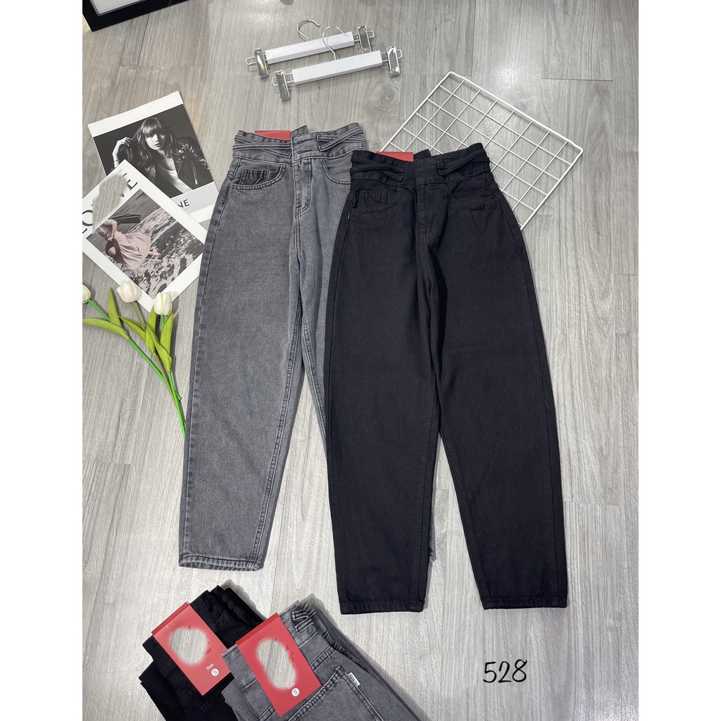 [BGHL528] QUẦN BAGGY JEANS NỮ LƯNG CAO 2 NÚT CHÉO NHÂN LƯNG LAI CUỐN MÀU XÁM NHẠT ĐEN TÔN DÁNG PHÁ CÁCH