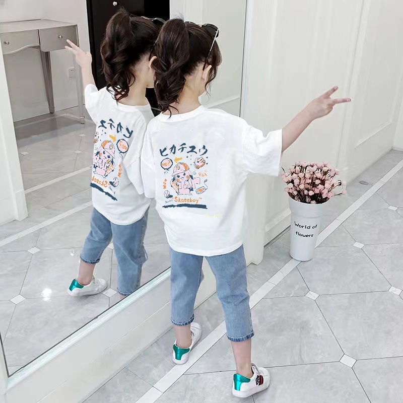Áo Thun Tay Lỡ 100% Cotton Thời Trang Mùa Hè Phong Cách Phương Tây Kiểu Mới 2022 Cho Bé Gái