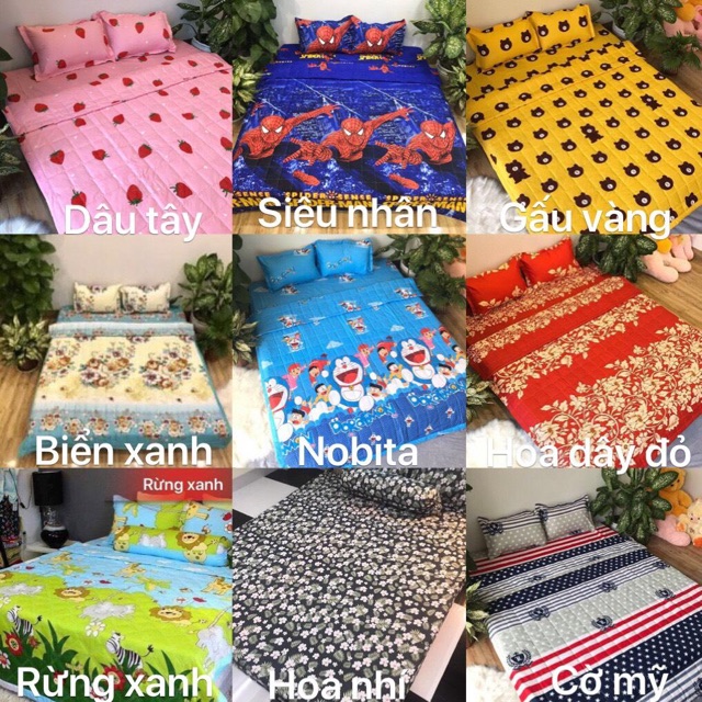 Bộ ga chun kèm 2 vỏ gối nằm COTTON POLY -&gt; được chọn mẫu