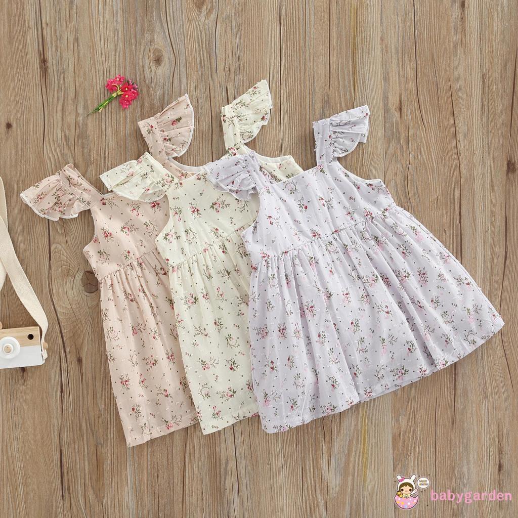 Đầm Chữ A Cổ Vuông Cài Nút Xuống Hình Hoa Thời Trang Cho Bé Gái 6 Tháng - 4 Tuổi