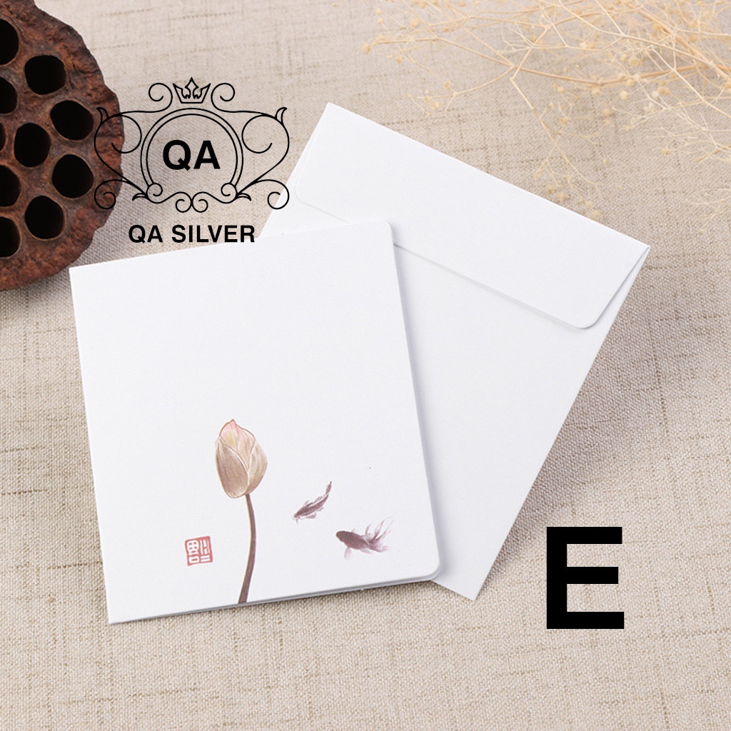 Thiệp in hoa mai lá sen cổ phong chúc mừng sinh nhật kèm phong bì FLORA Greeting Card QA SILVER AC211202