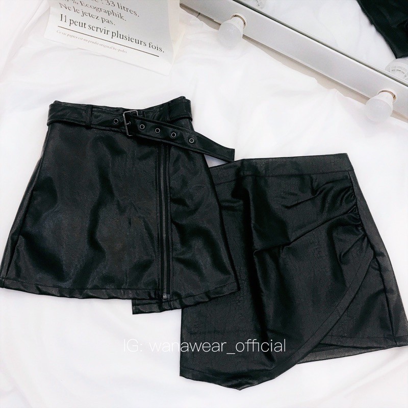 Chân váy da chữ A lệch vạt lưng cao WANAWEAR cực chất hàng quảng bền đẹp có lót trong | BigBuy360 - bigbuy360.vn